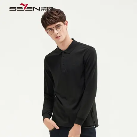 柒牌男装清仓商务时尚polo衫翻领长袖T恤男士修身中青年黑衬衫图片