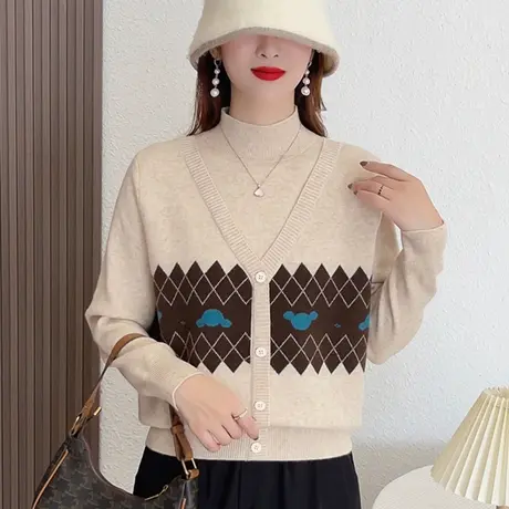 半高领毛衣女秋冬2023新款时尚洋气假两件针织打底衫爆款百搭上衣图片