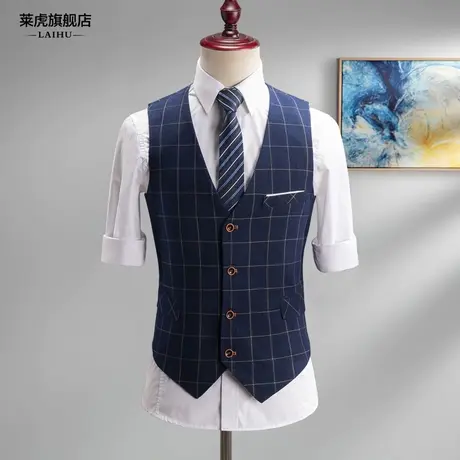 男士西装马甲韩版修身时尚伴郎团兄弟装英伦风格子马夹背心坎肩潮商品大图