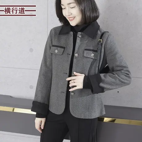 2023冬季新款韩版淑女翻领撞色小香风长袖外套女外搭上衣大码妈妈商品大图