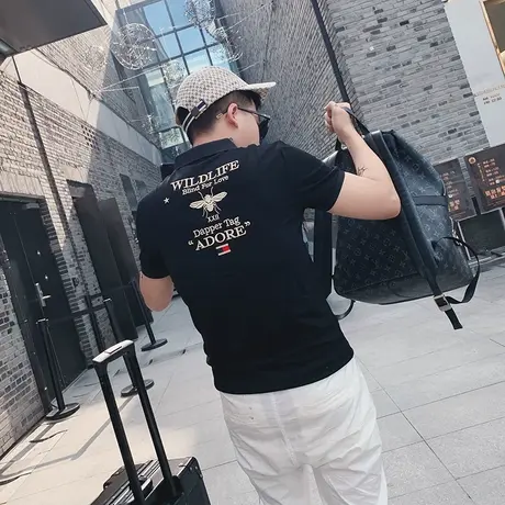 polo衫男短袖潮牌ins超火cec个性t恤修身衣服男潮流百搭刺绣体恤商品大图