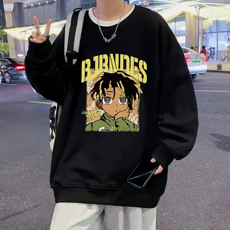 无帽套头卫衣男春秋季新款美式ins潮牌打底衫圆领宽松高街vintage商品大图