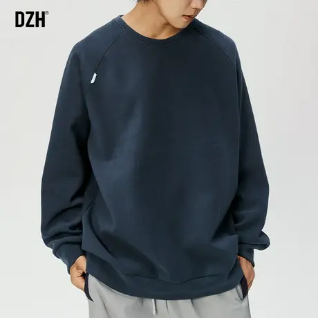 男士潮牌圆领卫衣男痞帅高级感2024新款简约纯色上衣休闲外套男款图片