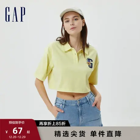 Gap女装夏季新款LOGO短款辣妹风水洗棉POLO衫598261休闲上衣图片