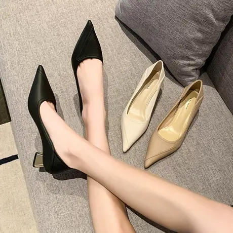 高跟鞋女2025年春秋季新款气质尖头浅口单鞋法式粗跟高级感职业鞋商品大图