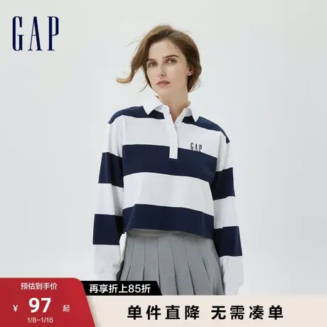 【水洗棉】Gap女装秋季新款时尚条纹POLO衫运动学院风T恤598230图片