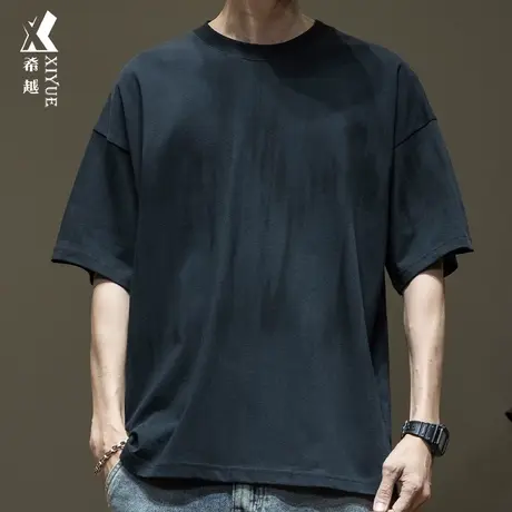 水洗渐变重磅短袖T恤男宽松大码美式潮牌圆领打底衫2024春夏新款商品大图