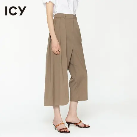 icy新款通勤风高腰九分裤女不对称单侧附片拼接直筒裤图片