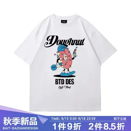 美式复古嘻哈短袖t恤男欧美风hiphop抢劫甜甜圈港味chic宽松上衣图片
