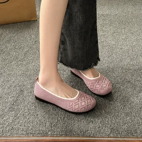 2024春季新款圆头平底飞织透气浅口软底舒适一脚蹬妈妈鞋百搭女鞋商品大图