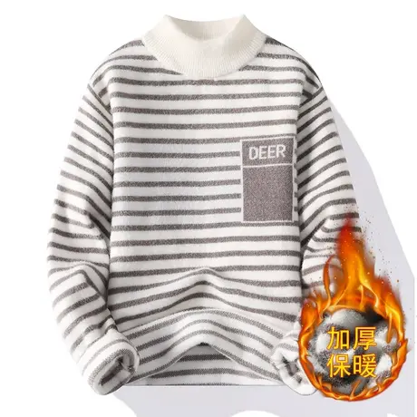 秋冬季休闲潮牌金貂绒潮流毛衣男保暖提花加厚内搭针织打底衫外套商品大图