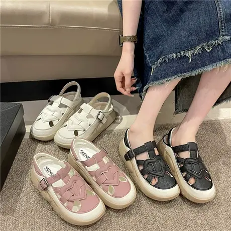 包头运动凉鞋女2024年夏季新款镂空后空罗马复古凉拖厚底妈妈女鞋商品大图
