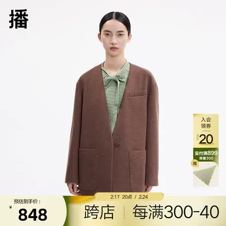 播春季新款休闲宽松简约利落无领大型方口袋西服女BDP4XD0427商品大图