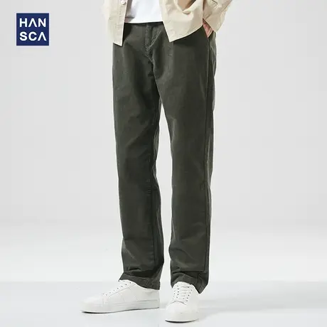 汉斯卡宽松直筒灯芯绒裤子男秋冬2021新款加肥大码阔腿休闲长裤男商品大图