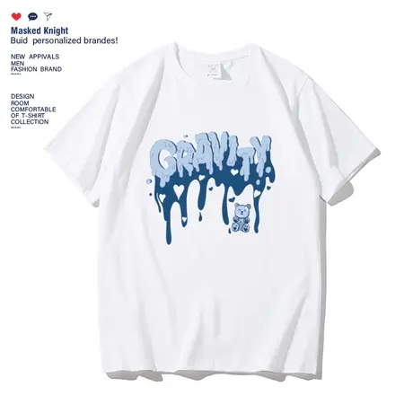 卡通小熊字母印花短袖t恤男夏季新款学生纯棉宽松休闲半袖情侣装图片