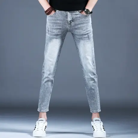 2024男士牛仔裤子简约灰色百搭修身九分薄款小脚棉弹春夏男潮牌裤商品大图