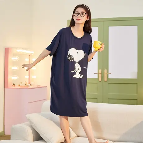 唐狮新款睡裙女莫代尔可爱卡通史努比联名加大码可外穿女士睡衣SY商品大图