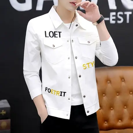 长袖衬衫外套男秋季潮牌薄款工装夹克上衣学生韩版个性刺绣衬衣服商品大图