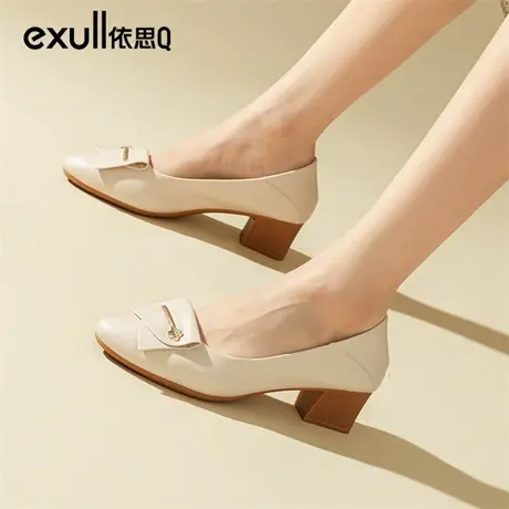 依思q高跟鞋女2024春季新款不累脚粗跟法式设计感女鞋子尖头单鞋图片