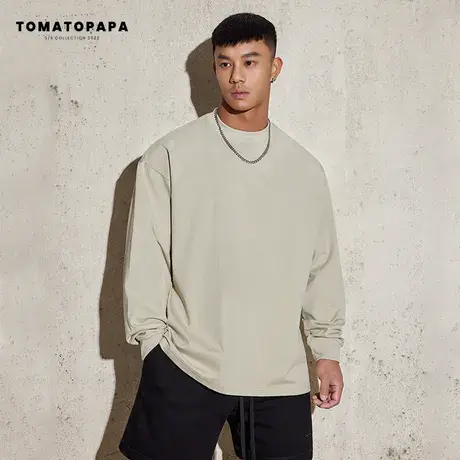 TOMATOPAPA原创简约秋冬长袖T恤男潮牌美式宽松休闲百搭上衣打底商品大图
