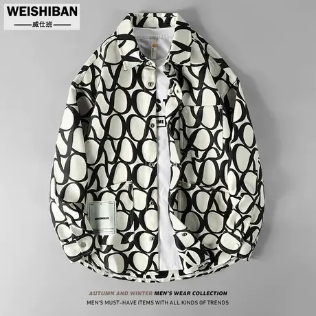 美式小众提花薄款长袖衬衣式外穿男春秋季2023潮牌高街宽松型外套商品大图