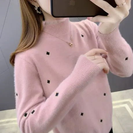 水貂绒女士毛衣2023年新款秋冬针织套头打底衫半高领打底上衣潮图片