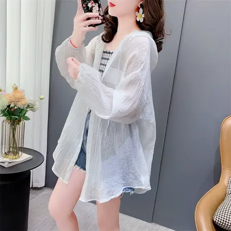 夏季薄款防晒衬衫女长袖2023年新款宽松百搭连帽空调衫外套上衣潮商品大图