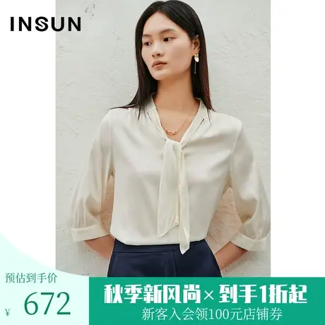 恩裳2023年夏款新款桑蚕丝上衣舒适透气飘带弹力真丝衬衫图片