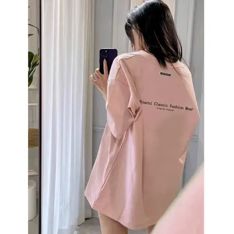 粉色字母短袖t恤女oversize夏季宽松美式复古港风chic纯棉小众ins商品大图