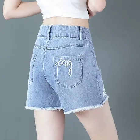 浅色牛仔短裤女夏薄款百搭阔腿裤子韩版辣妹休闲宽松a字热裤毛边图片