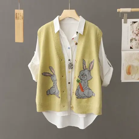 针织刺绣马甲女新款2023春秋学院风毛衣马夹背心洋气针织开衫外套图片