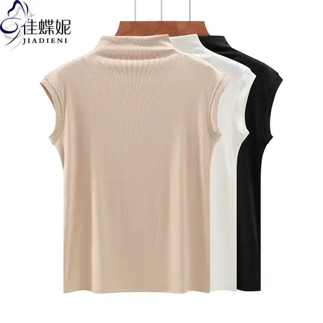 半高领修身短袖2023新款春夏t恤打底衫坎肩纯白内搭上衣黑色背心商品大图