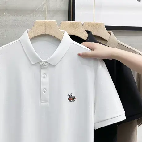 polo衫短袖男士2023夏季新款修身透气幸运兔刺绣男士半袖翻领T恤商品大图