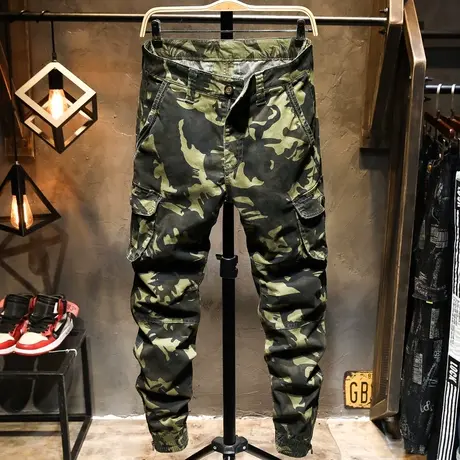 春夏款潮牌工装裤男迷彩裤军训裤男韩版潮流束脚修身小脚休闲长裤商品大图