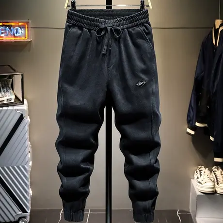 秋冬季磨毛牛仔裤男宽松束脚百搭休闲长裤子男加肥加大男装加厚款商品大图