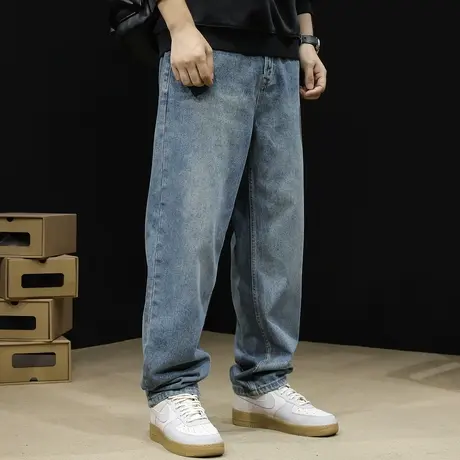 直筒牛仔裤男2023新款秋季潮牌宽松大码阔腿男款裤子潮流男裤秋冬商品大图