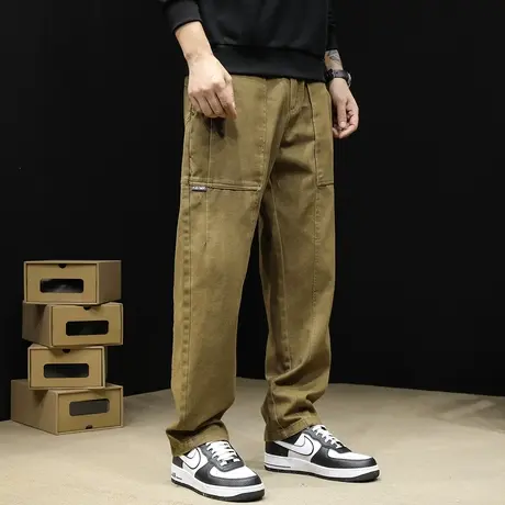 直筒休闲裤男纯棉宽松大码潮牌秋季2023新款美式复古工装裤子男裤图片