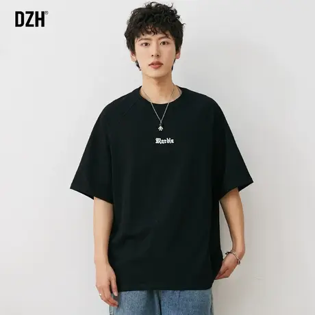 男士黑色纯棉t恤潮牌短袖美式高街半袖男夏季情侣装夏装男款体恤商品大图