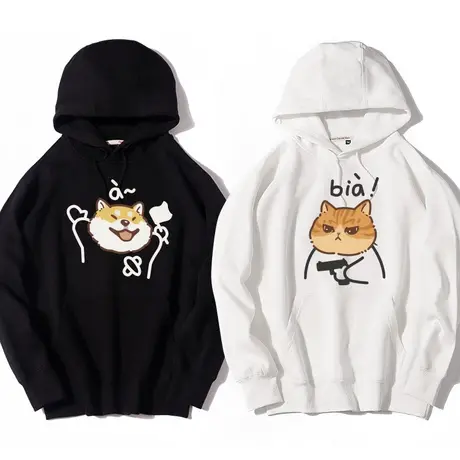 鸡哔你情侣装连帽衫衣服秋冬加绒bia猫a狗日系卡通潮流情侣卫衣商品大图
