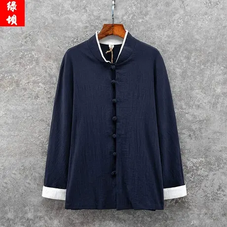春秋季中国风衬衫男士长袖汉服棉麻禅服唐装男装复古盘扣亚麻衣服商品大图