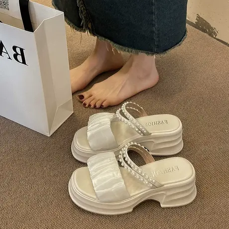 厚底增高凉拖鞋女外穿2023年新款夏季时尚百搭珍珠仙女风露趾凉鞋商品大图
