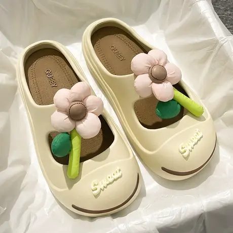 时尚百搭花朵包头半拖鞋女外穿2023年春夏季新款网红超火厚底凉拖图片