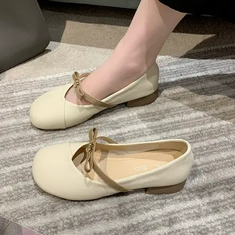 永希豆豆鞋女鞋2023年夏季新款浅口蝴蝶结百搭温柔时尚粗跟孕妇鞋商品大图