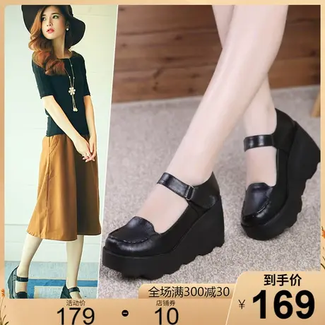 厚底真皮女鞋2023秋新款牛皮圆头浅口单鞋女舒适坡跟松糕底皮鞋商品大图