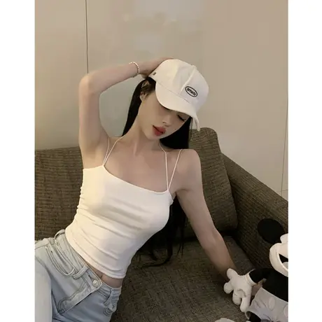 挂脖吊带小背心女夏内搭白色打底外穿带胸垫美背背心文胸一体上衣图片