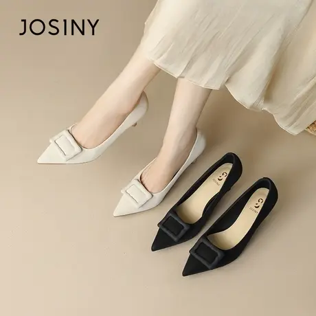 Josiny/卓诗尼细跟单鞋2023秋季新款时尚极简小高跟配裙子妈妈鞋商品大图