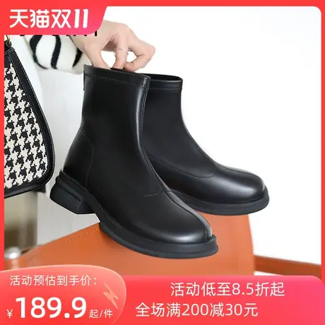 卓诗尼2023秋冬新款后拉链时装靴潮流百搭短筒靴时尚显瘦粗跟女靴图片