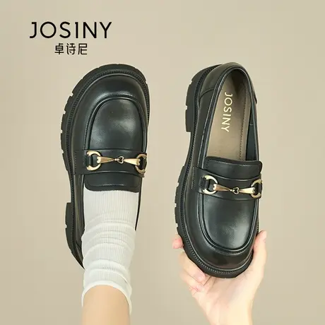 卓诗尼爆款英伦风2024春季新款女鞋一脚蹬jk潮流圆头小皮鞋乐福鞋图片
