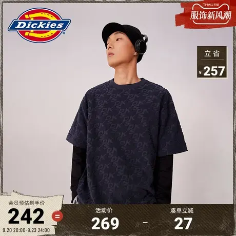 Dickies商场同款23新品春夏男式交织文字毛巾布短袖T恤商品大图