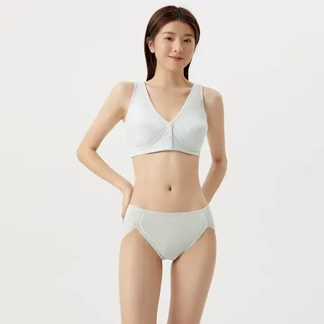 三枪前开扣无钢圈全罩杯春夏女背心式收副乳中老年妈妈文胸L42217图片